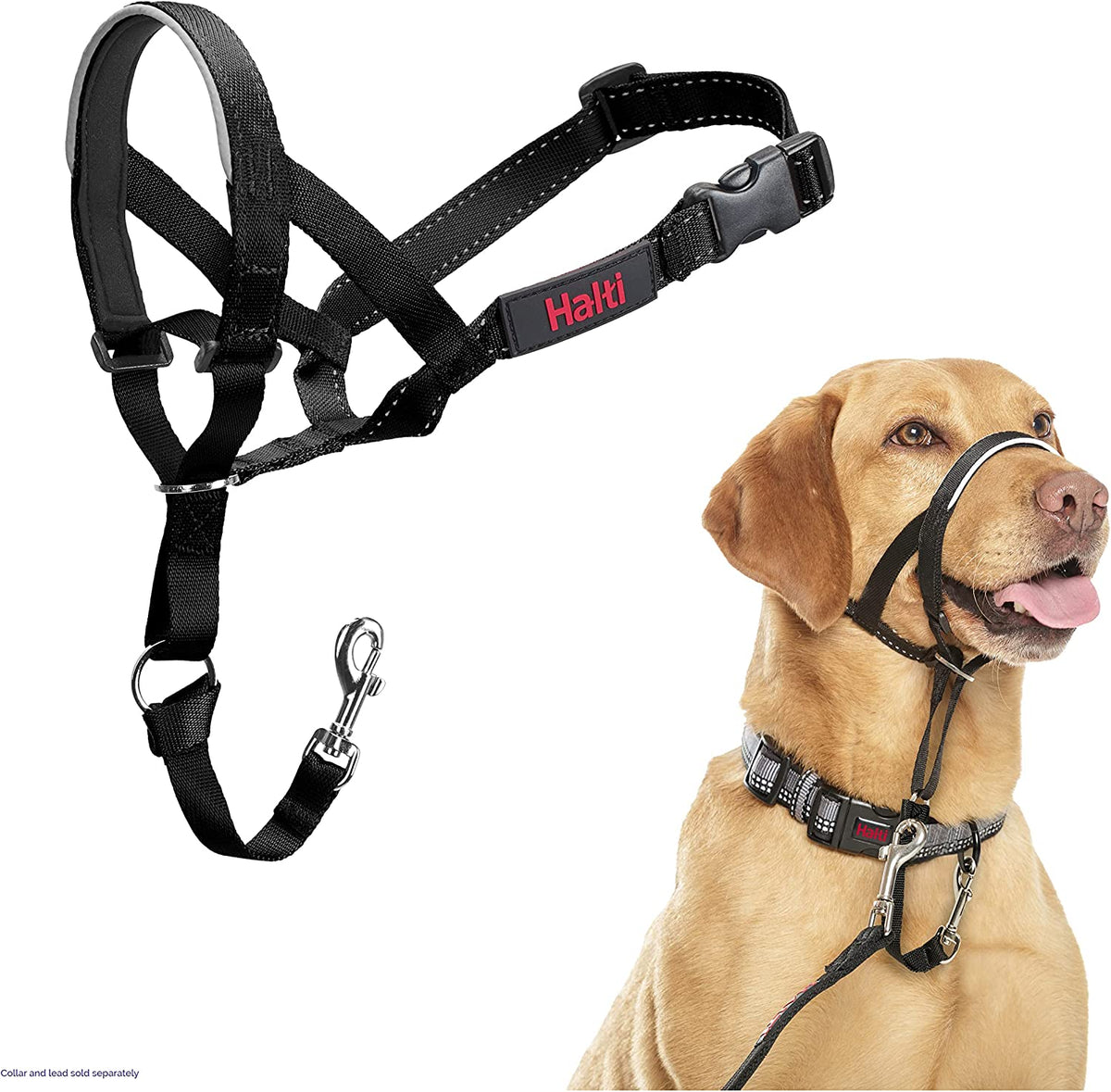 HALTI Headcollar - to Stop Your Dog Pulling on the Leash. Adjustable, Reflective and Lightweight, with Padded Nose Band. Dog Training Anti-Pull Collar for Medium Dogs (Size 3, Black)