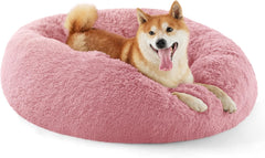 Calming Dog Bed for Small Dogs - Donut Washable Small Pet Bed, 23 Inches Anti-Slip round Fluffy Plush Faux Fur Large Cat Bed, Fits up to 25 Lbs Pets, Camel