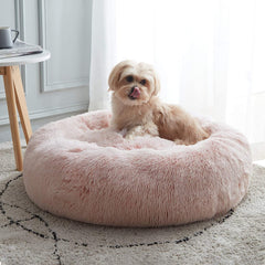 Calming Dog & Cat Bed, Anti-Anxiety Donut Cuddler Warming Cozy Soft round Bed, Fluffy Faux Fur Plush Cushion Bed for Small Medium Dogs and Cats (20"/24"/27"/30")