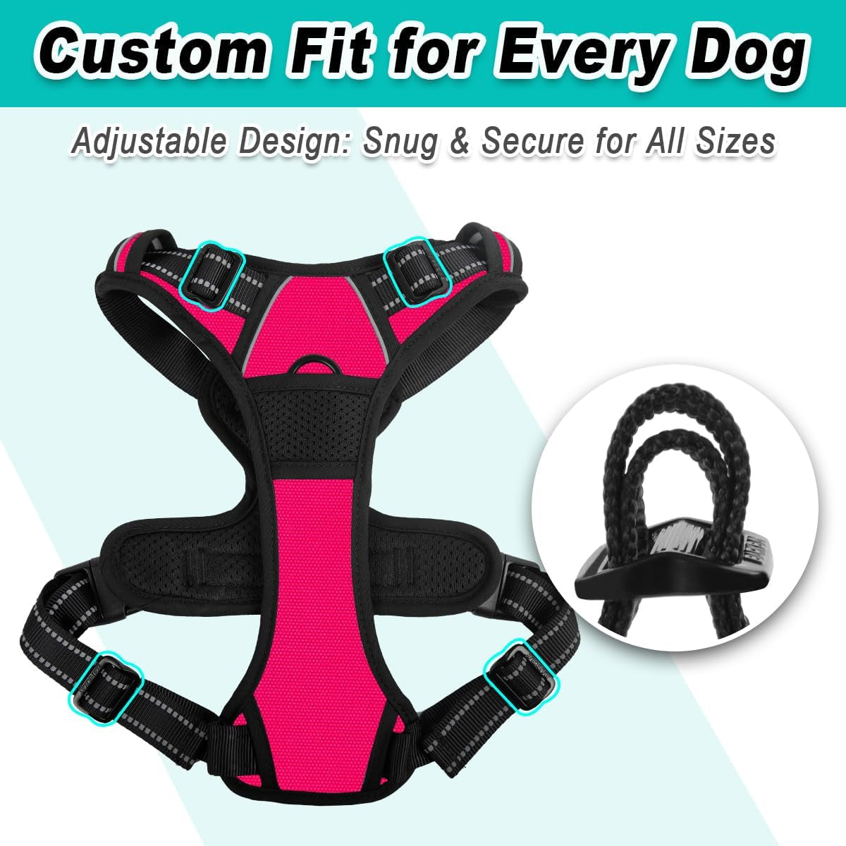 No Pull Pet Harness Dog Harness Adjustable Outdoor Pet Vest 3M Reflective Oxford Material Vest for PINK Dogs Easy Control for Small Medium Large Dogs (L) - Majestic Dog & Cat Pet Boutique