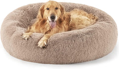 Calming Dog Bed for Small Dogs - Donut Washable Small Pet Bed, 23 Inches Anti-Slip round Fluffy Plush Faux Fur Large Cat Bed, Fits up to 25 Lbs Pets, Camel