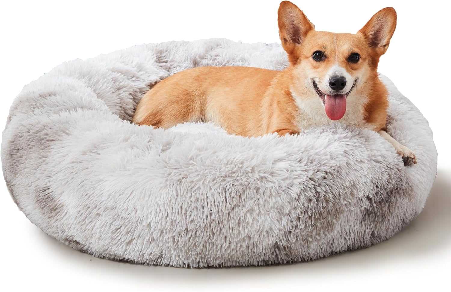 Calming Dog & Cat Bed, Anti-Anxiety Donut Cuddler Warming Cozy Soft round Bed, Fluffy Faux Fur Plush Cushion Bed for Small Medium Dogs and Cats (20"/24"/27"/30")