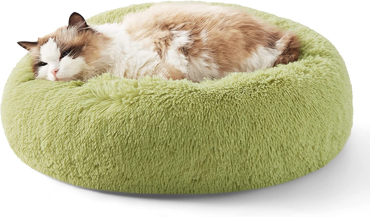 Calming Dog Bed for Small Dogs - Donut Washable Small Pet Bed, 23 Inches Anti-Slip round Fluffy Plush Faux Fur Large Cat Bed, Fits up to 25 Lbs Pets, Camel