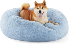 Calming Dog Bed for Small Dogs - Donut Washable Small Pet Bed, 23 Inches Anti-Slip round Fluffy Plush Faux Fur Large Cat Bed, Fits up to 25 Lbs Pets, Camel