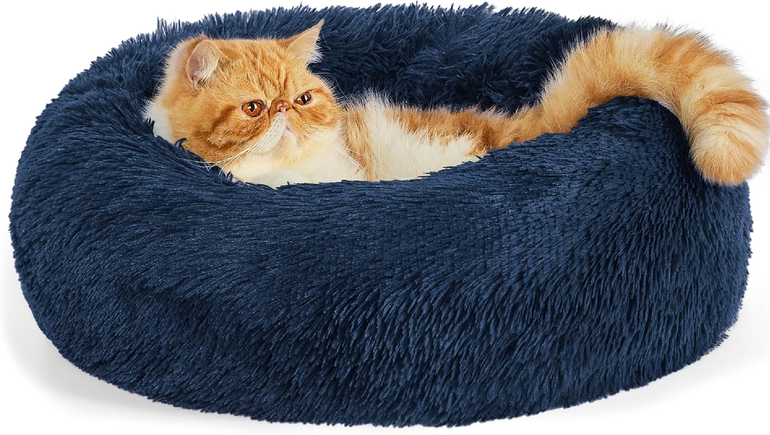 Calming Dog Bed for Small Dogs - Donut Washable Small Pet Bed, 23 Inches Anti-Slip round Fluffy Plush Faux Fur Large Cat Bed, Fits up to 25 Lbs Pets, Camel