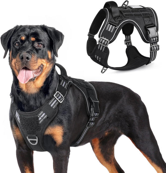 Tactical Dog Harness for Large Dogs, No Pull Military Service Vest with Handle & Molle, Easy Control for Training Walking, Adjustable Reflective Straps, Black, L - Majestic Dog & Cat Pet Boutique