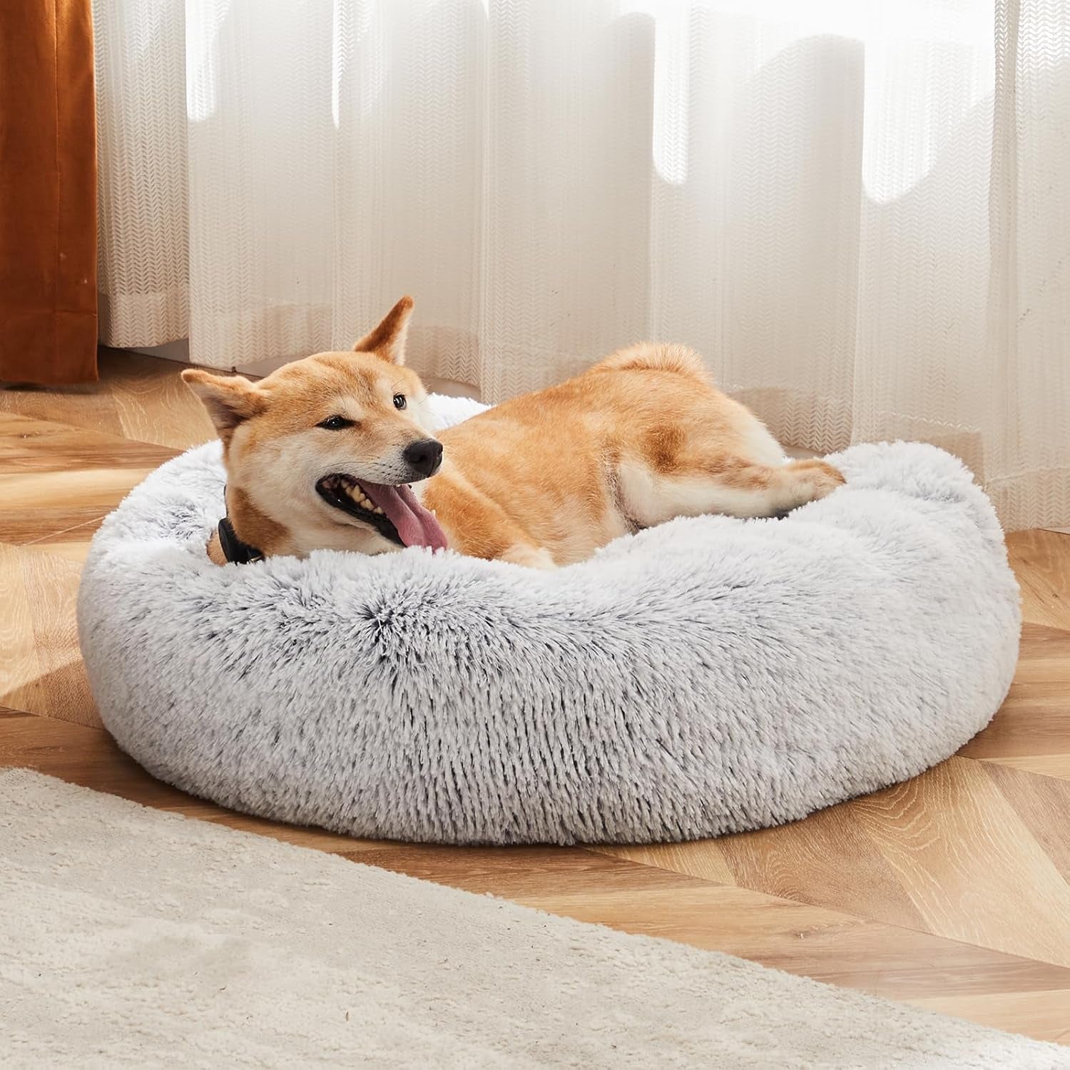 Calming Donut Bed for Dogs & Cats – Machine Washable Fluffy Faux Fur, Anti-Anxiety & Anti-Slip (24”) - Majestic Dog & Cat Pet Boutique