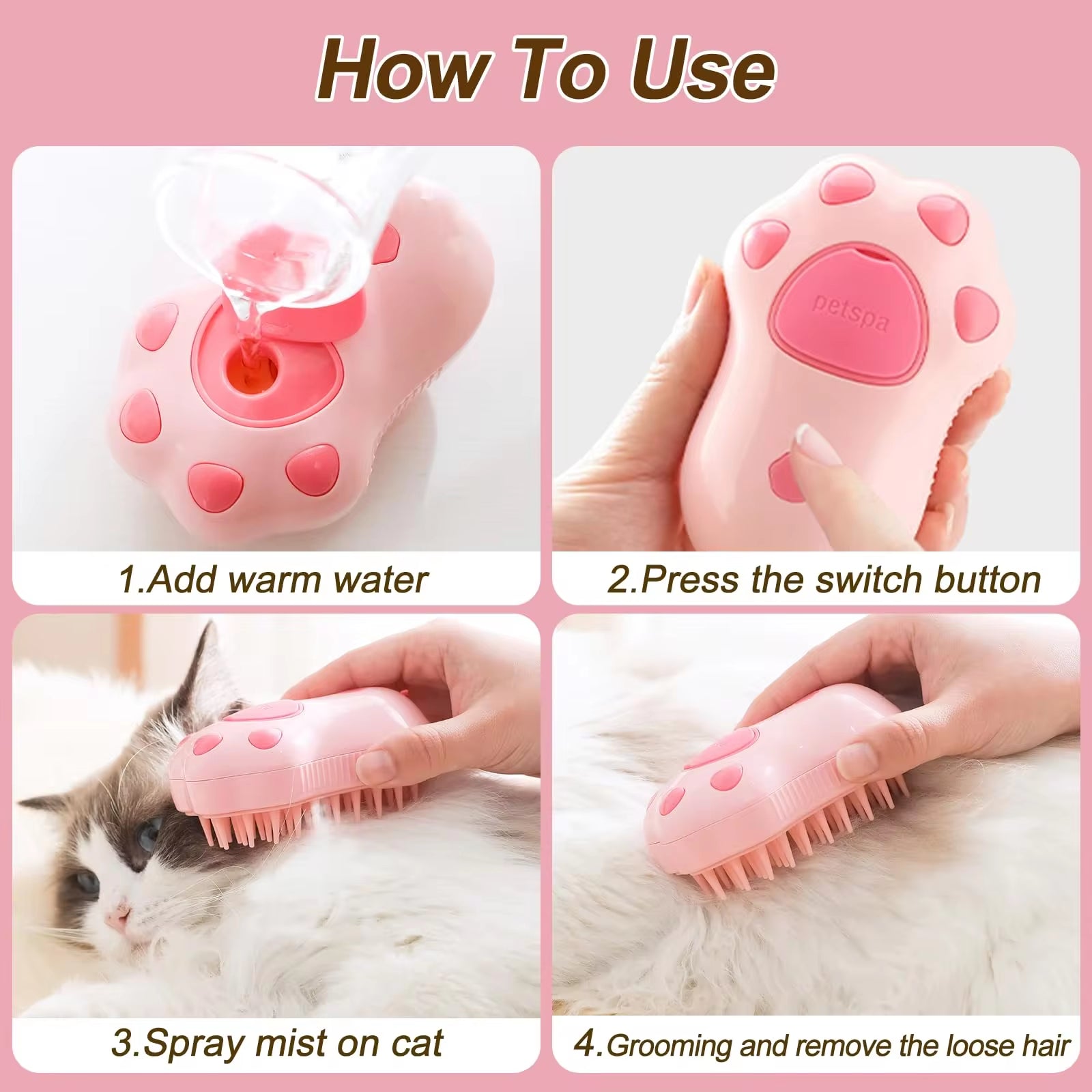 3 in 1 Pet Brush Cat Steam Brush Comb Dog Brush Electric Spray Cat Hair Brushes Massage Pet Grooming Hair Removal Combs - Majestic Dog & Cat Pet Boutique