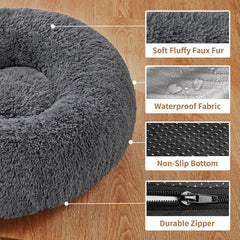 Calming Donut Dog Bed – Plush Pillow for Small & Medium Pets, Washable Cover, Anti-Slip Bottom (23”) - Majestic Dog & Cat Pet Boutique