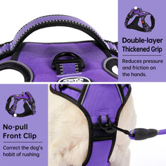 No Pull Dog Harness for Small Dogs, Dog Vest Harness with Leash, Safety Belt and Storage Strap, Fully Adjustable Harness, 360° Reflective Strip, Soft Handle (Purple, S) - Majestic Dog & Cat Pet Boutique