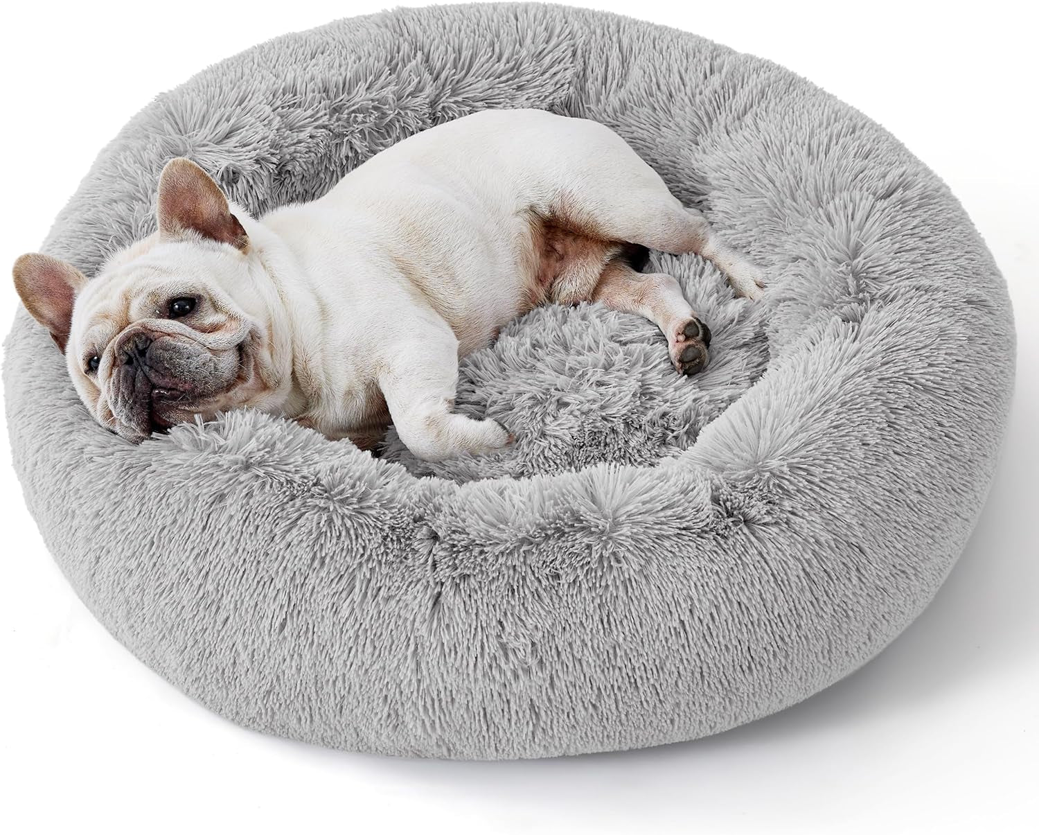 Calming Dog Bed for Small Dogs - Donut Washable Small Pet Bed, 23 Inches Anti-Slip round Fluffy Plush Faux Fur Large Cat Bed, Fits up to 25 Lbs Pets, Camel