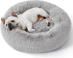 Calming Dog Bed for Small Dogs - Donut Washable Small Pet Bed, 23 Inches Anti-Slip round Fluffy Plush Faux Fur Large Cat Bed, Fits up to 25 Lbs Pets, Camel