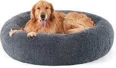 Calming Dog Bed for Small Dogs - Donut Washable Small Pet Bed, 23 Inches Anti-Slip round Fluffy Plush Faux Fur Large Cat Bed, Fits up to 25 Lbs Pets, Camel