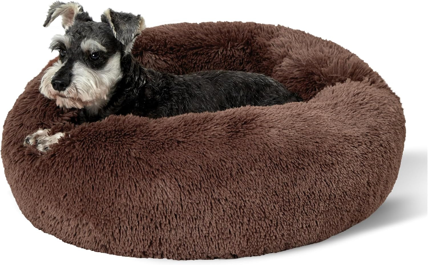 Calming Dog Bed for Small Dogs - Donut Washable Small Pet Bed, 23 Inches Anti-Slip round Fluffy Plush Faux Fur Large Cat Bed, Fits up to 25 Lbs Pets, Camel