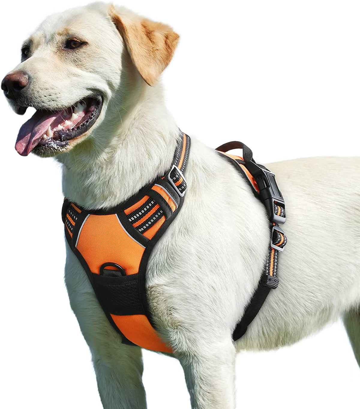 Dog Harness for Large Dogs, No Pull Service Vest with Reflective Strips and Control Handle, Adjustable and Comfortable for Easy Walking, No Choke Pet Harness with 2 Metal Rings, Orange, L - Majestic Dog & Cat Pet Boutique