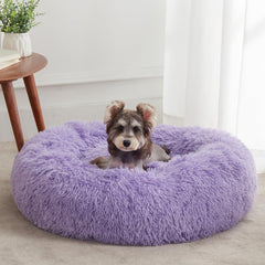 Calming Dog & Cat Bed, Anti-Anxiety Donut Cuddler Warming Cozy Soft round Bed, Fluffy Faux Fur Plush Cushion Bed for Small Medium Dogs and Cats (20"/24"/27"/30")