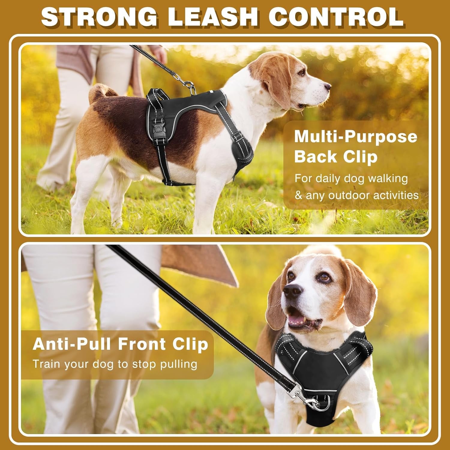 Dog/Pet Harnesses No Pull with Dog Collar, Adjustable Reflective Oxford Outdoor Vest, Front/Back Leash Clips for Small, Medium, Large, Extra Large Dogs, Easy Control Handle for Walking