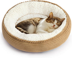 round Donut Cat and Dog Cushion Bed, 20In Bed for Cats or Small Dogs, Anti-Slip & Water-Resistant Bottom, Super Soft Durable Fabric Pet Beds, Washable Luxury Cat & Dog Bed Gray