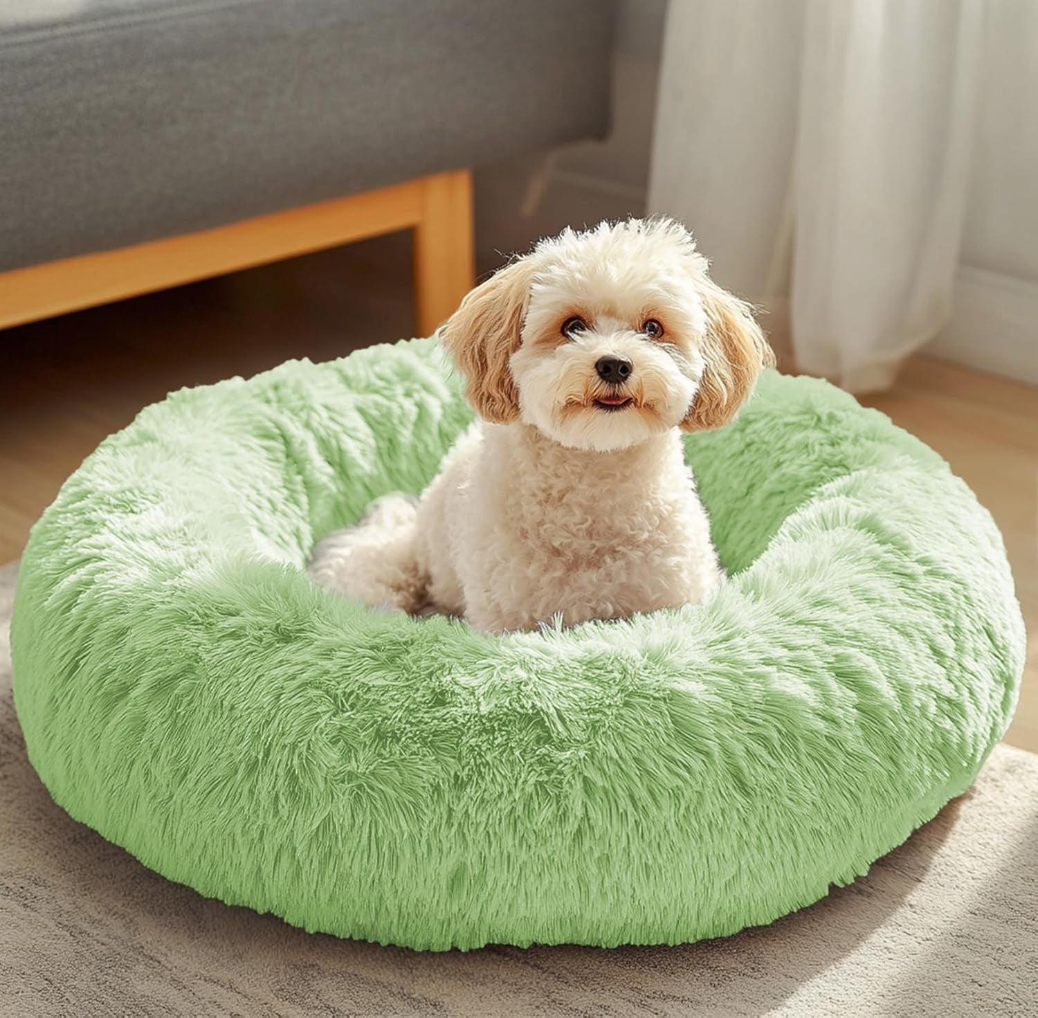 Dog & Cat Bed, Calming Anti-Anxiety Pet Bed for Small Dogs, Fluffy Donut Cushion for Small and Medium Pets (20")