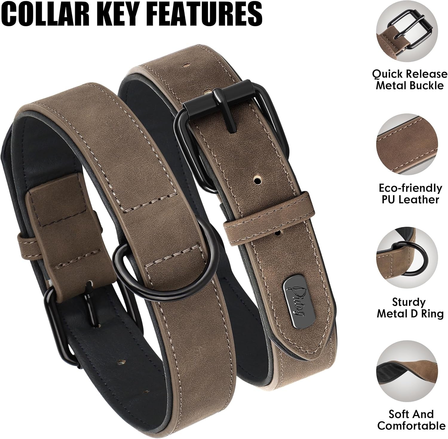 Soft Padded Leather Dog Collar, Breathable Heavy Duty Dog Collar Leather with Adjustable Rust-Proof Metal Buckle for Small Medium Large Dogs, Brown, M - Majestic Dog & Cat Pet Boutique