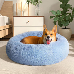 Calming Dog & Cat Bed, Anti-Anxiety Donut Cuddler Warming Cozy Soft round Bed, Fluffy Faux Fur Plush Cushion Bed for Small Medium Dogs and Cats (20"/24"/27"/30")