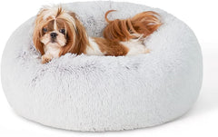 Calming Dog Bed for Small Dogs - Donut Washable Small Pet Bed, 23 Inches Anti-Slip round Fluffy Plush Faux Fur Large Cat Bed, Fits up to 25 Lbs Pets, Camel