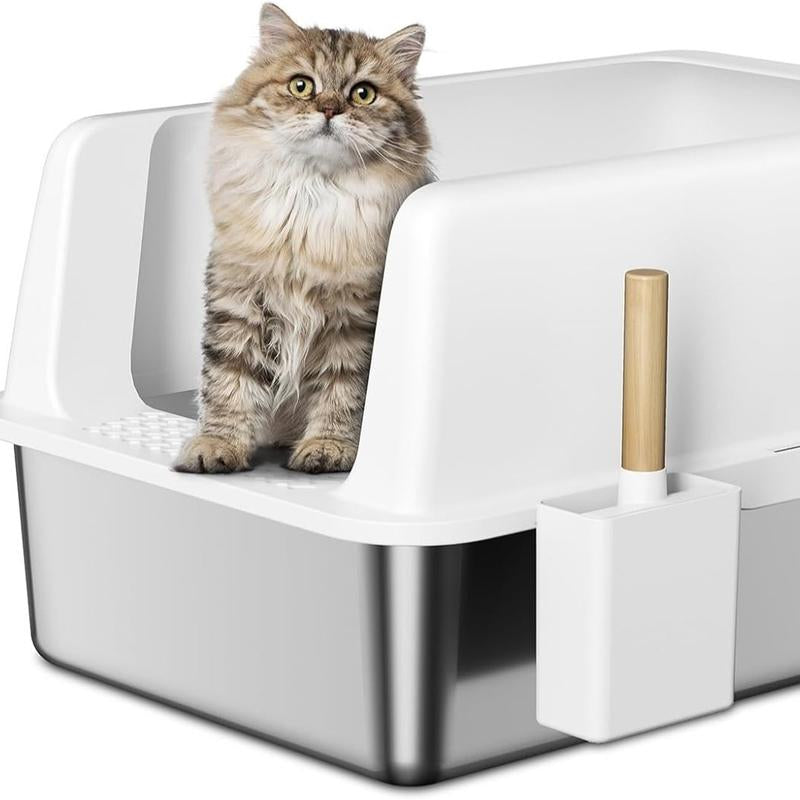 High Side Open Stainless Steel Litter Box with Lid, Super Large Litter Box, Super Large Litter Box, High Side, (Non-Stick, Easy to Clean, Anti-Leakage) - Majestic Dog & Cat Pet Boutique