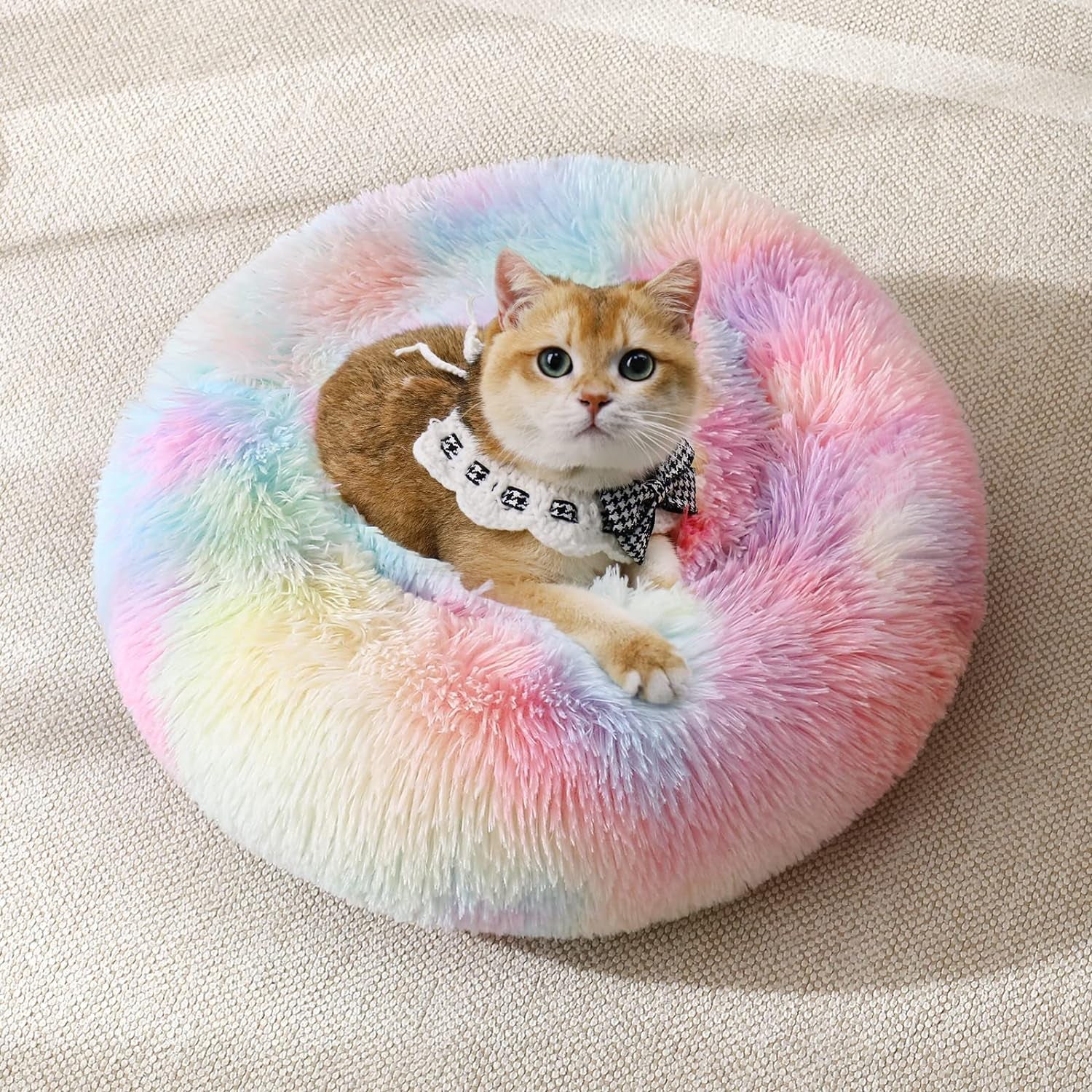 Dog & Cat Bed, Calming Anti-Anxiety Pet Bed for Small Dogs, Fluffy Donut Cushion for Small and Medium Pets (20")