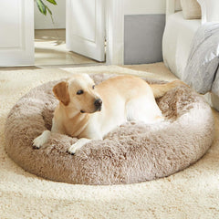 Calming Dog & Cat Bed, Anti-Anxiety Donut Cuddler Warming Cozy Soft round Bed, Fluffy Faux Fur Plush Cushion Bed for Small Medium Dogs and Cats (20"/24"/27"/30")