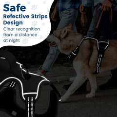 Dog Harness No Pull, Adjustable Pet Vest Harness, Super Soft Material with Vertical Handle Easy Control, Reflective Night Walking, 2 Leash Clips for Medium Sized Dogs, Black, M - Majestic Dog & Cat Pet Boutique