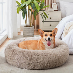 Calming Dog & Cat Bed, Anti-Anxiety Donut Cuddler Warming Cozy Soft round Bed, Fluffy Faux Fur Plush Cushion Bed for Small Medium Dogs and Cats (20"/24"/27"/30")