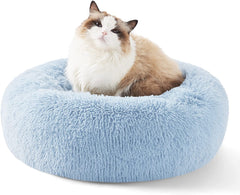 Calming Dog Bed for Small Dogs - Donut Washable Small Pet Bed, 23 Inches Anti-Slip round Fluffy Plush Faux Fur Large Cat Bed, Fits up to 25 Lbs Pets, Camel