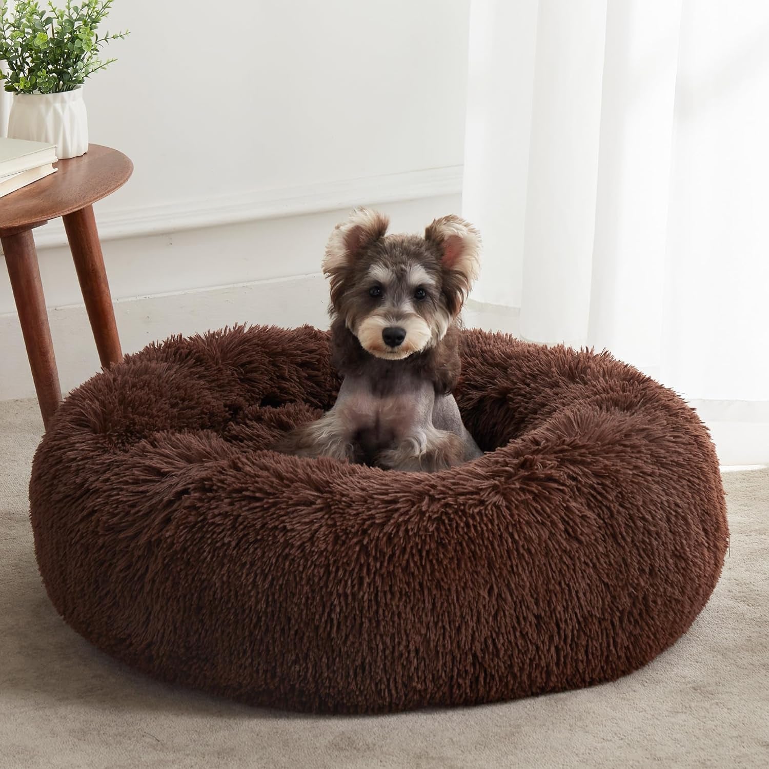 Calming Dog & Cat Bed, Anti-Anxiety Donut Cuddler Warming Cozy Soft round Bed, Fluffy Faux Fur Plush Cushion Bed for Small Medium Dogs and Cats (20"/24"/27"/30")