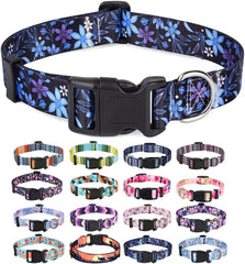 Dog Collar with Bohemia Floral Tribal Geometric Patterns - Soft Ethnic Style Collar Adjustable for Small Medium Large Dogs(Floral Blue,L)