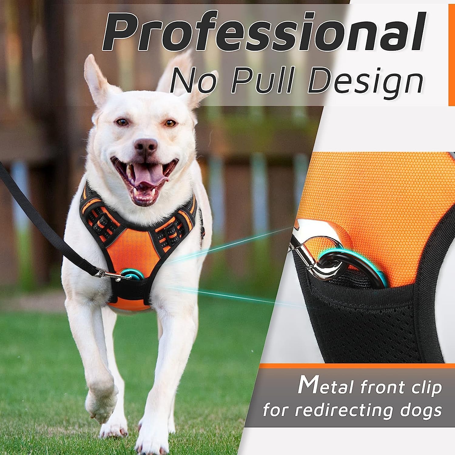 Dog Harness for Large Dogs, No Pull Service Vest with Reflective Strips and Control Handle, Adjustable and Comfortable for Easy Walking, No Choke Pet Harness with 2 Metal Rings, Orange, L - Majestic Dog & Cat Pet Boutique