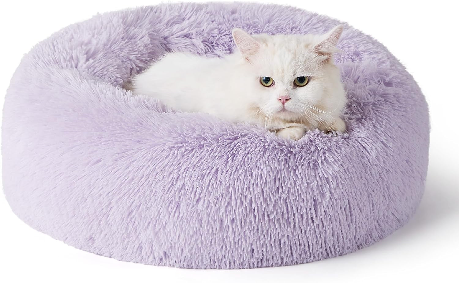 Calming Dog Bed for Small Dogs - Donut Washable Small Pet Bed, 23 Inches Anti-Slip round Fluffy Plush Faux Fur Large Cat Bed, Fits up to 25 Lbs Pets, Camel