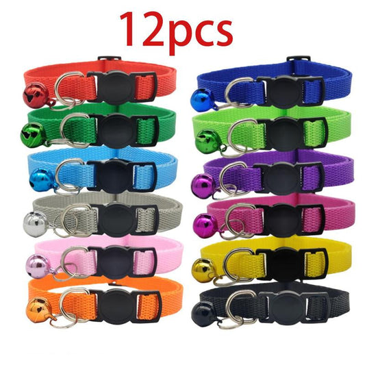 Colorful Breakaway Pet Collars, 12Pcs/Set Safety Buckle Puppy Collars Kitten Collar, Mixed Colors Nylon Pet Collars, Pet Stuff - Majestic Dog & Cat Pet Boutique