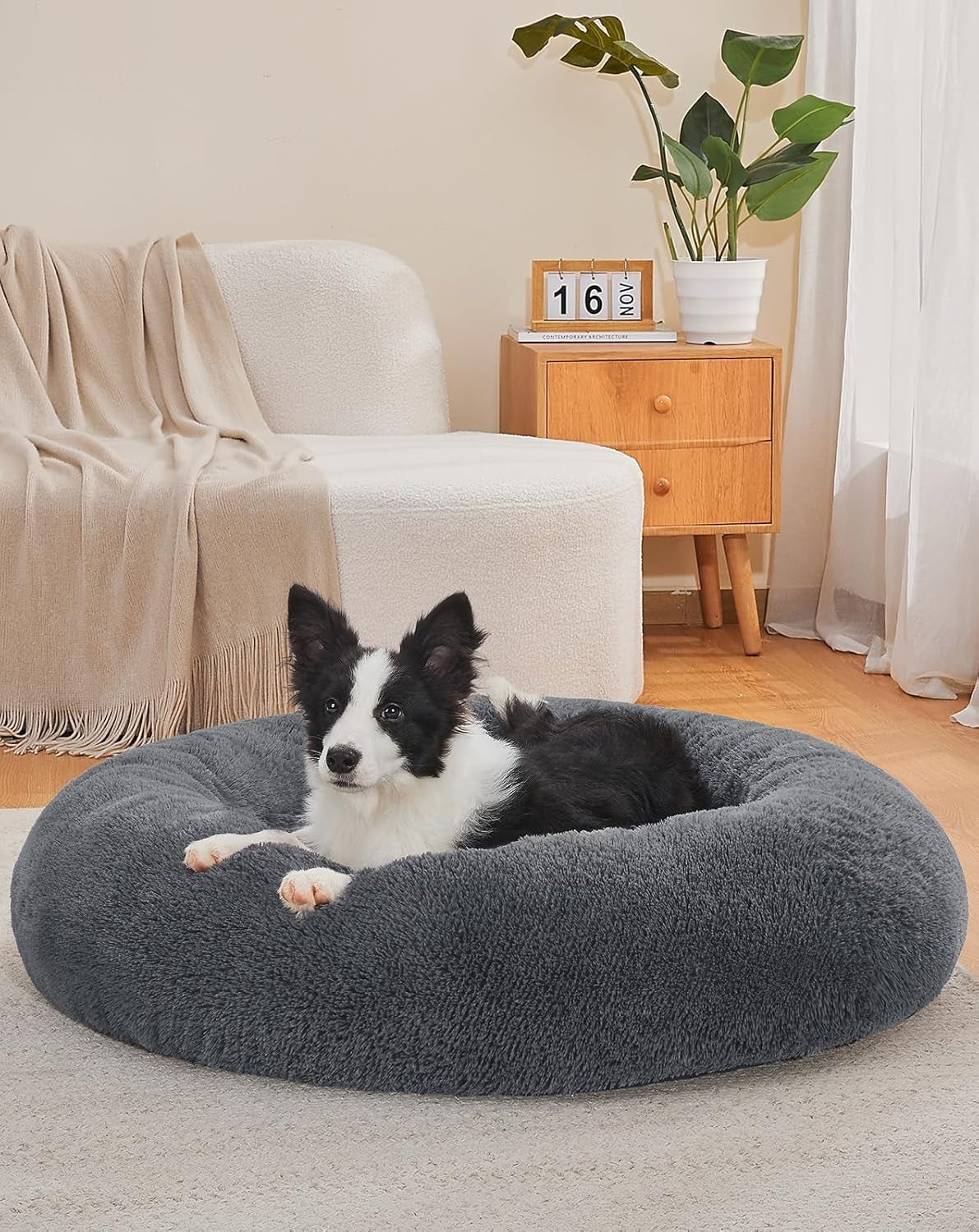 Calming Donut Dog Bed – Plush Pillow for Small & Medium Pets, Washable Cover, Anti-Slip Bottom (23”) - Majestic Dog & Cat Pet Boutique