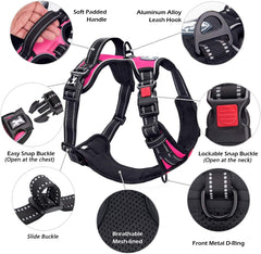 No Pull Dog Harness, No Choke Front Clip Dog Reflective Harness, Adjustable Soft Padded Pet Vest with Easy Control Handle for Small to Large Dogs(Pink,M) - Majestic Dog & Cat Pet Boutique