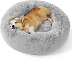 Calming Dog Bed for Small Dogs - Donut Washable Small Pet Bed, 23 Inches Anti-Slip round Fluffy Plush Faux Fur Large Cat Bed, Fits up to 25 Lbs Pets, Camel