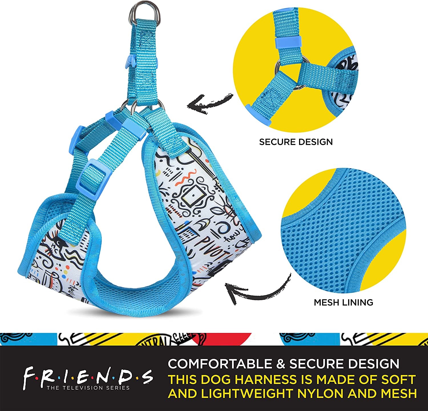 City Doodle Blue No-Pull Dog Harness Friends TV Show Dog Harness - Majestic Dog & Cat Pet Boutique