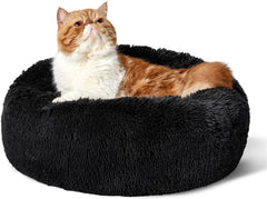 Calming Dog Bed for Small Dogs - Donut Washable Small Pet Bed, 23 Inches Anti-Slip round Fluffy Plush Faux Fur Large Cat Bed, Fits up to 25 Lbs Pets, Camel