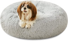 Calming Dog & Cat Bed, Anti-Anxiety Donut Cuddler Warming Cozy Soft round Bed, Fluffy Faux Fur Plush Cushion Bed for Small Medium Dogs and Cats (20"/24"/27"/30")