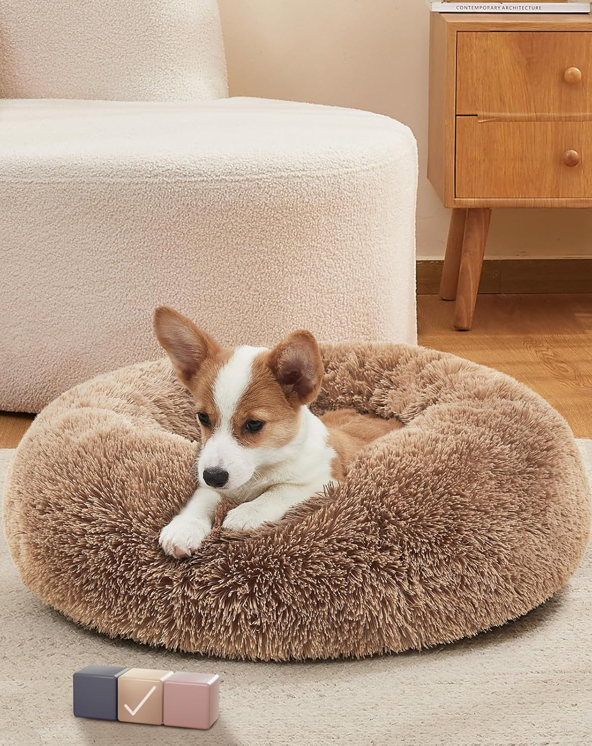 Calming Donut Dog Bed – Plush Pillow for Small & Medium Pets, Washable Cover, Anti-Slip Bottom (23”) - Majestic Dog & Cat Pet Boutique