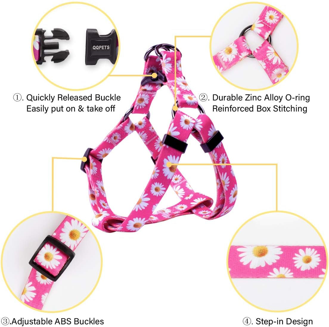 Dog Harness Leash Set Adjustable Heavy Duty No Pull Halter Harnesses for Small Medium Large Breed Dogs Back Clip Anti-Twist Perfect for Walking (XS(12"-18" Chest Girth), Daisy)