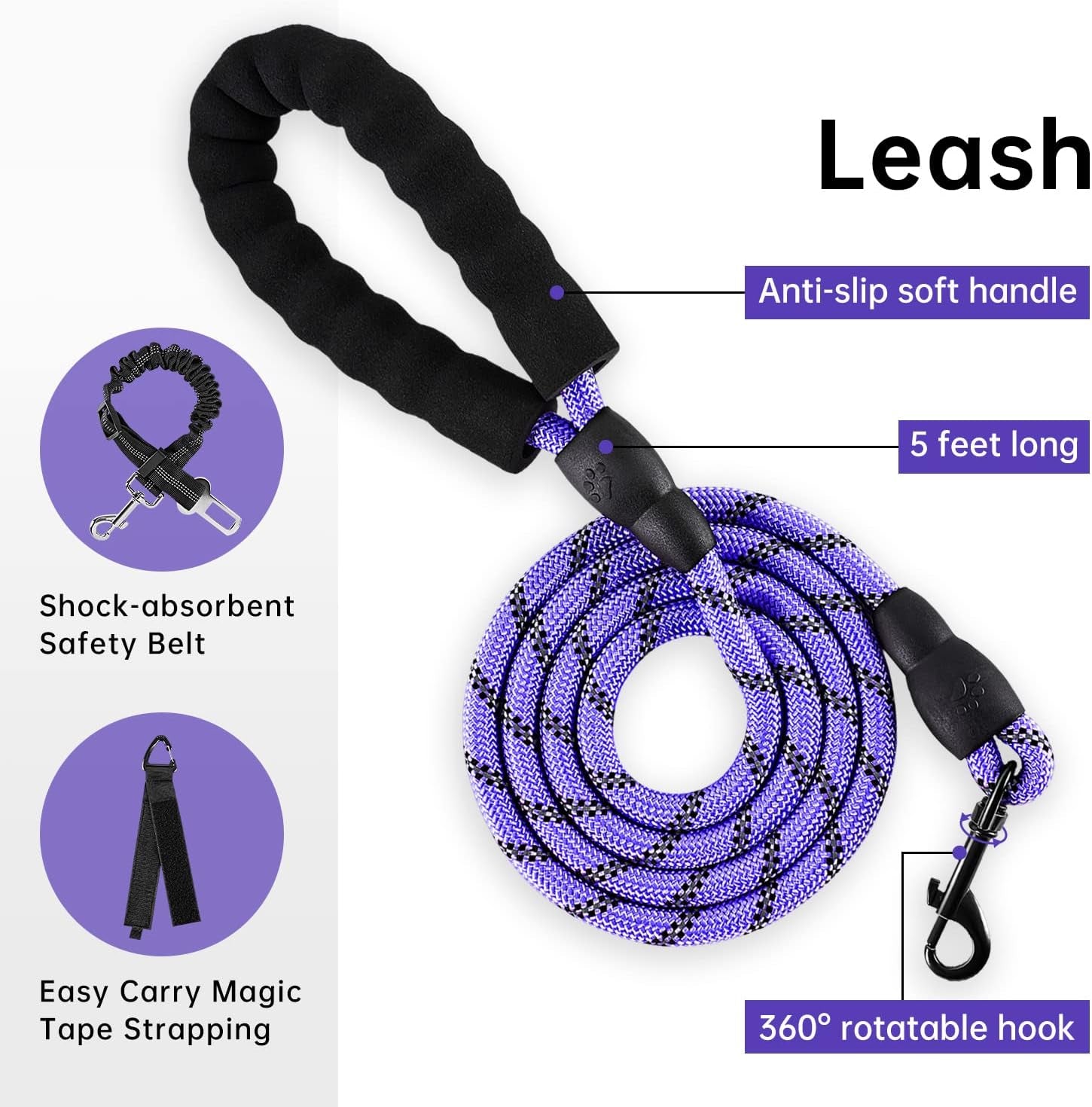 No Pull Dog Harness for Small Dogs, Dog Vest Harness with Leash, Safety Belt and Storage Strap, Fully Adjustable Harness, 360° Reflective Strip, Soft Handle (Purple, S) - Majestic Dog & Cat Pet Boutique