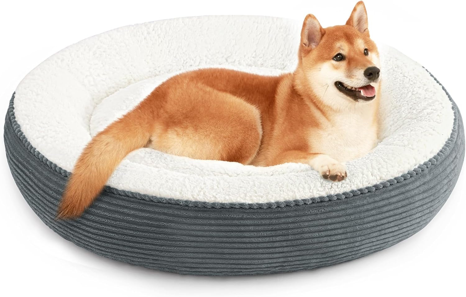 round Donut Cat and Dog Cushion Bed, 20In Bed for Cats or Small Dogs, Anti-Slip & Water-Resistant Bottom, Super Soft Durable Fabric Pet Beds, Washable Luxury Cat & Dog Bed Gray