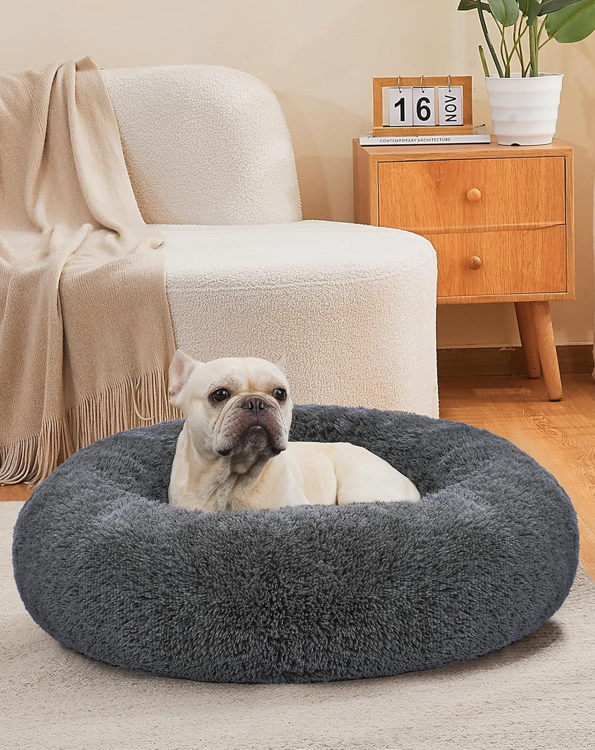 Calming Donut Dog Bed – Plush Pillow for Small & Medium Pets, Washable Cover, Anti-Slip Bottom (23”) - Majestic Dog & Cat Pet Boutique