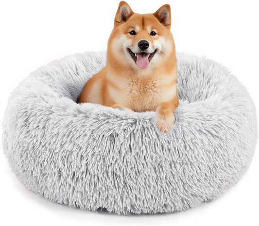 Calming Donut Bed for Dogs & Cats – Machine Washable Fluffy Faux Fur, Anti-Anxiety & Anti-Slip (24”) - Majestic Dog & Cat Pet Boutique