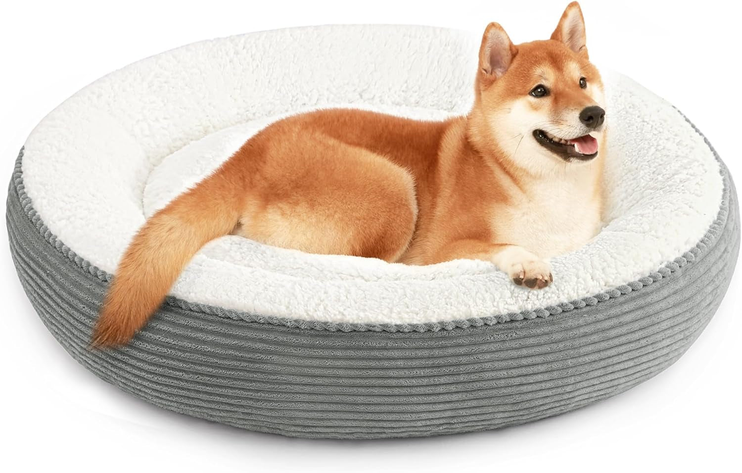 round Donut Cat and Dog Cushion Bed, 20In Bed for Cats or Small Dogs, Anti-Slip & Water-Resistant Bottom, Super Soft Durable Fabric Pet Beds, Washable Luxury Cat & Dog Bed Gray